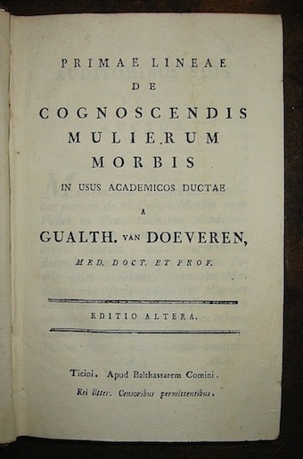  AA.VV. [Raccolta di opuscoli medici]: Van Doeveren G., Primae lineae de cognoscendis mulierum morbis in usus academicos ductae, Ticini, Comini s.d. (segue) Bocalosi G., Del cuore e delle azioni dell'uomo che dipendono da quest'organo..., Milano, Pogliani 1796 (segue) Brera V.L., Lettera contenente un saggio ragionato sulla nuova nomenclatura dei muscoli del corpo umano, s.l., s.t. 1795 (segue) Il manuale del salnitrajo ossia l'arte del salnitro messa a portata di tutti,, Milano, Tipografia nazionale s.d. (segue) Manuale antivenereo ossia metodo compendioso, e facile per conoscere, e guarire qualunque malattia venerea, e preservarsene..., Epidauro, presso Esculapio 1790    